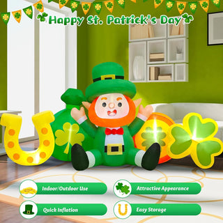 Danxilu 8 FT Long St Patricks Day Inflatables Outdoor Decorations - Leprechaun, Money Bag & Gold Coin Combo Blow Up Inflatable St Patrick's Day Decor