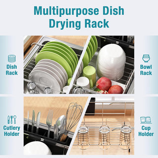 JASIWAY Dish Drying Rack in Sink Dish Dryer Rack for Inside Sink Over The Sink Dish Racks with Utensil Holder