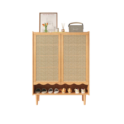 JASIWAY Exquisite Wooden Shoe Cabinet with Woven Rattan Doors
