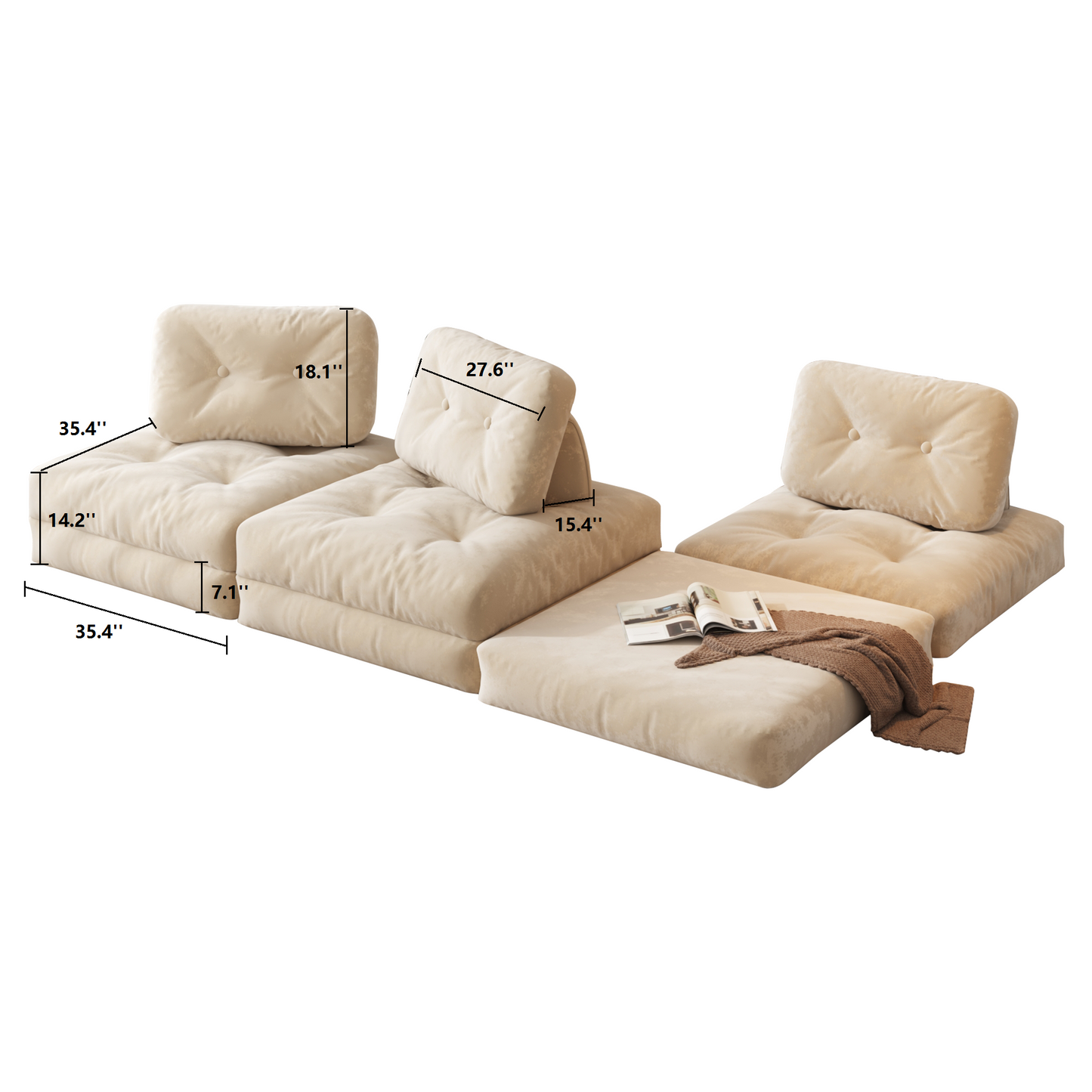 JASIWAY Corner Convertible Couch One Seater