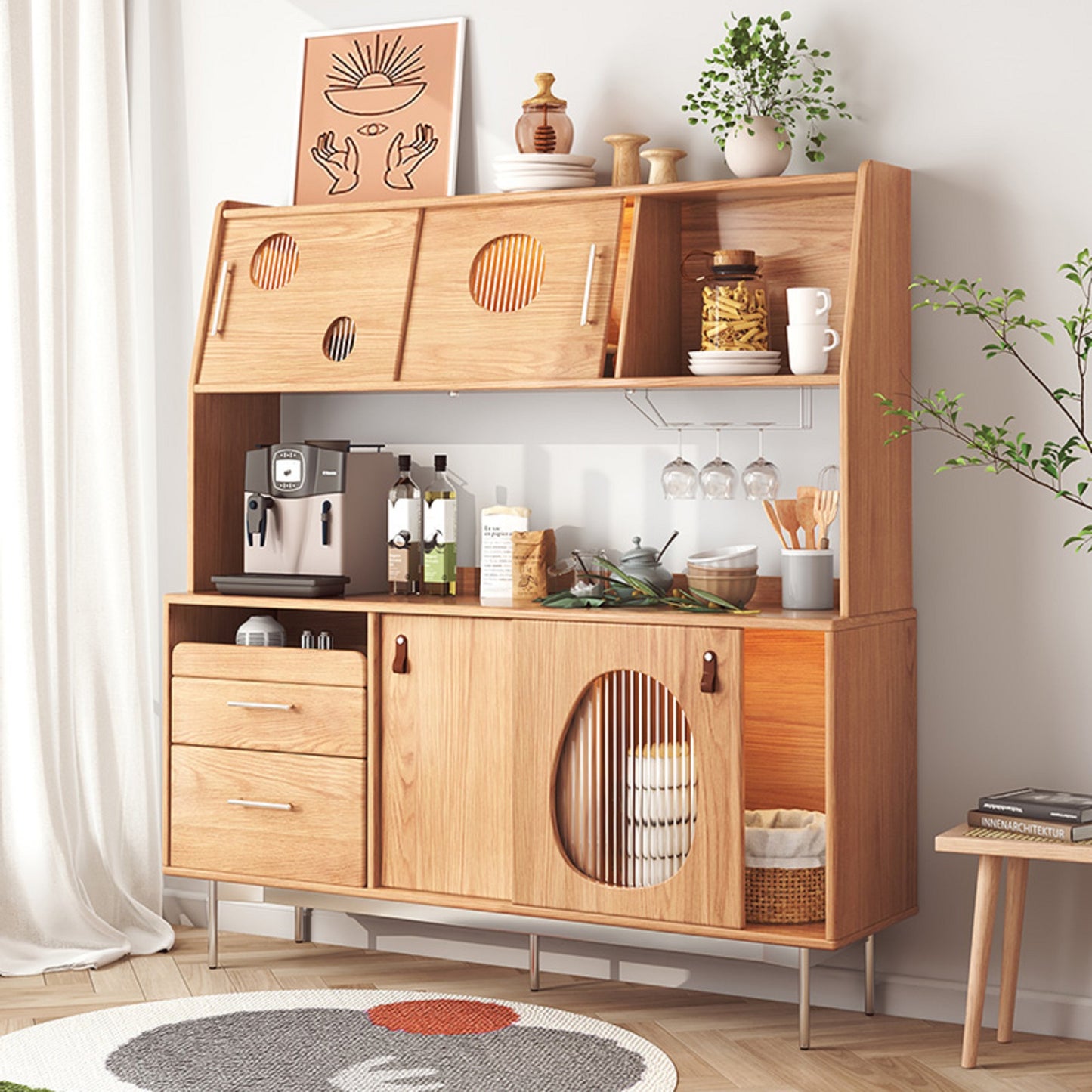 JASIWAY Solid Wood Wooden Sideboard Cabinet