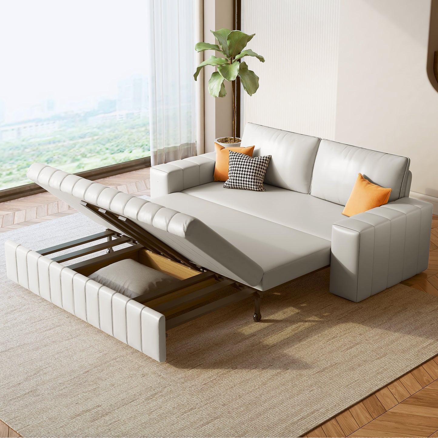 JASIWAY Folding Sofa with Storage Cabinet