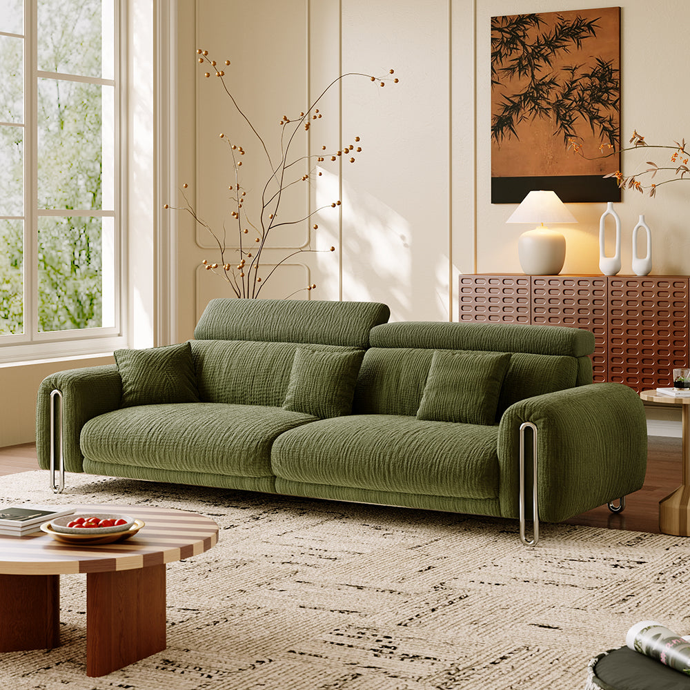JASIWAY Green Chenille Big Comfy Couch – Adjustable Headrest, Water-Resistant Vintage Green / 310cm (122.05”) Overall Width