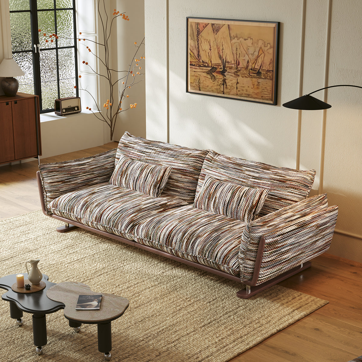 JASIWAY Multicolor Striped Comfy Vintage Couch – Big Upholstered