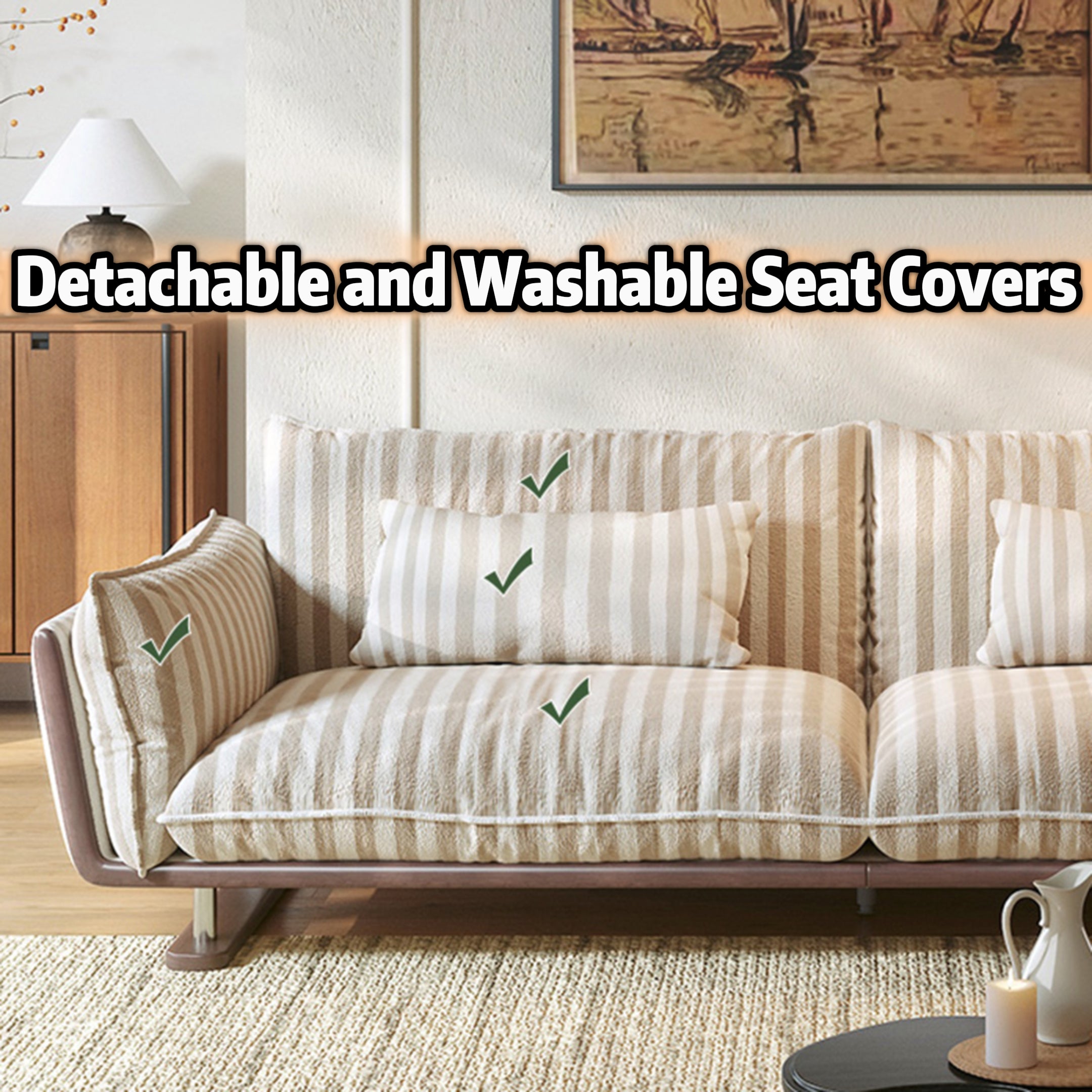 JASIWAY Multicolor Striped Comfy Vintage Couch – Big Upholstered