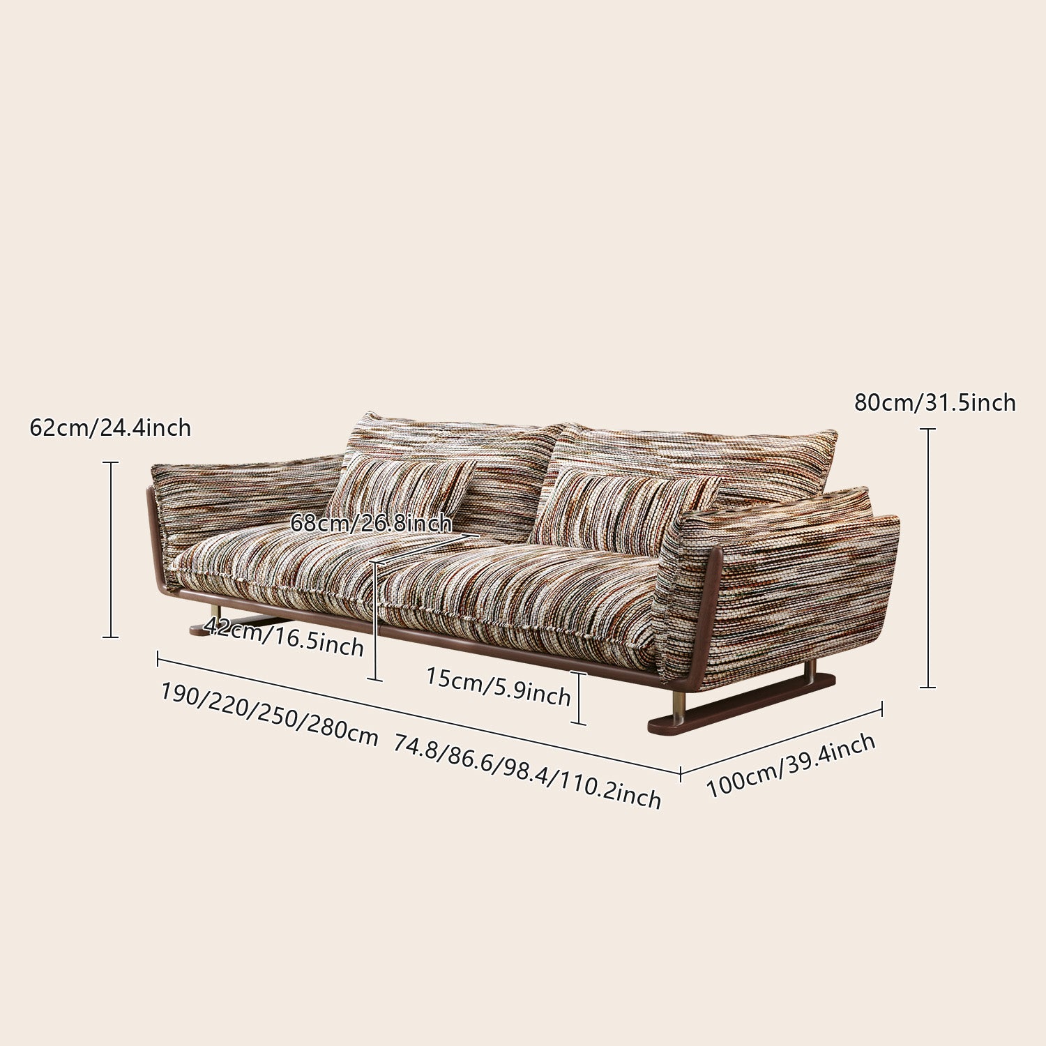 JASIWAY Multicolor Striped Comfy Vintage Couch – Big Upholstered