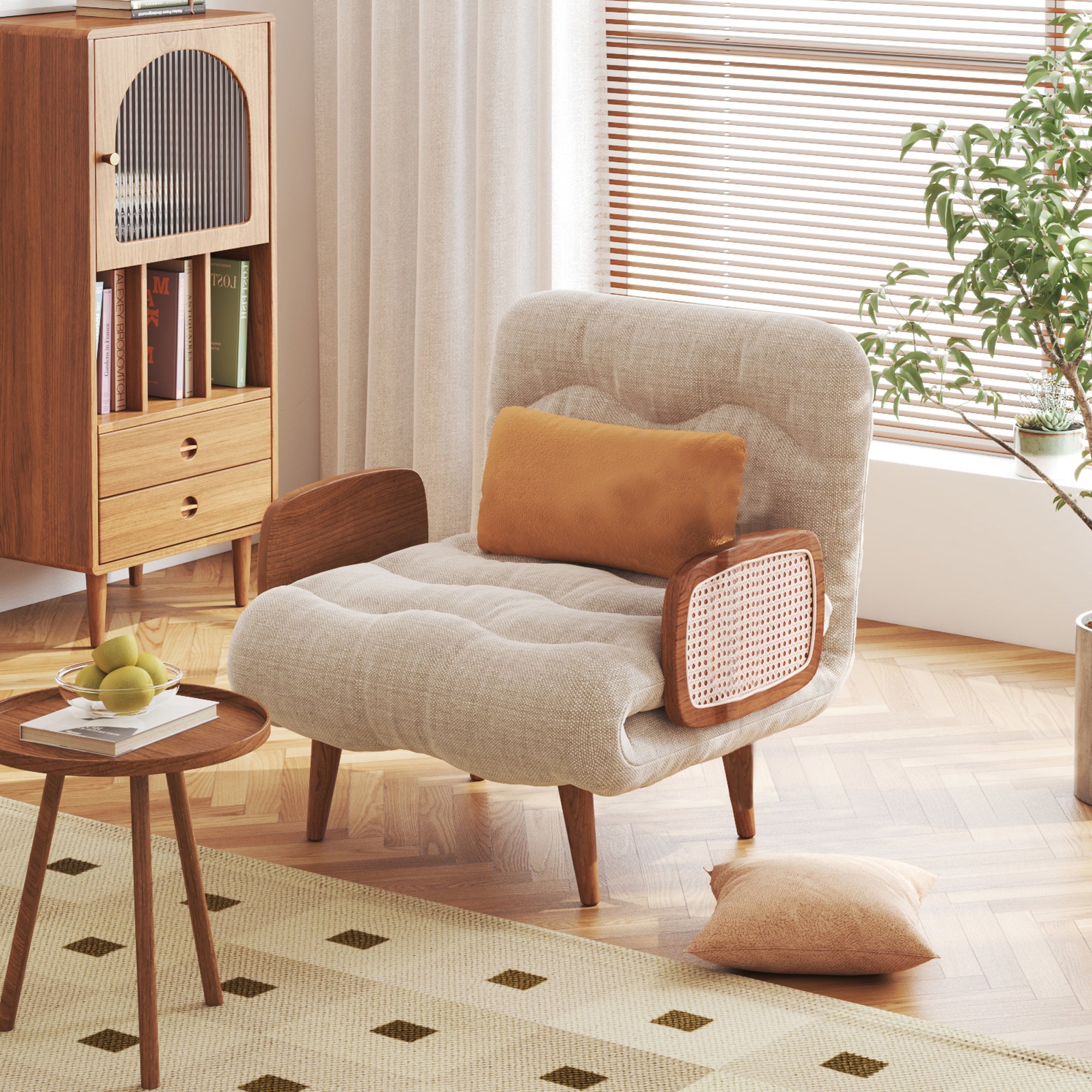 JASIWAY 3-in-1 Beige Folding Sofa Bed Cotton Linen Convertible