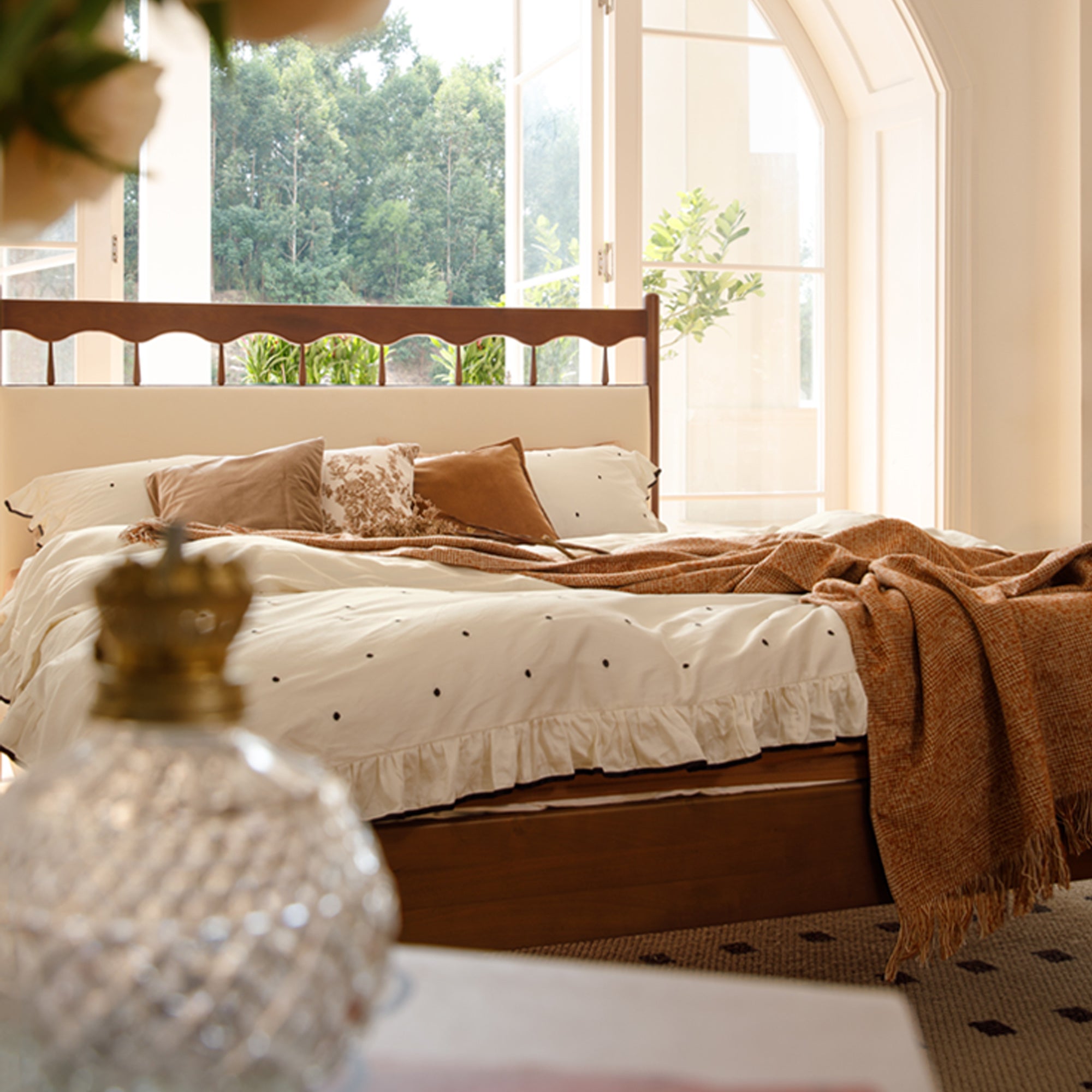 JASIWAY Bedroom Bed Full Solid Wood Double Bed Vintage – JASIWAY