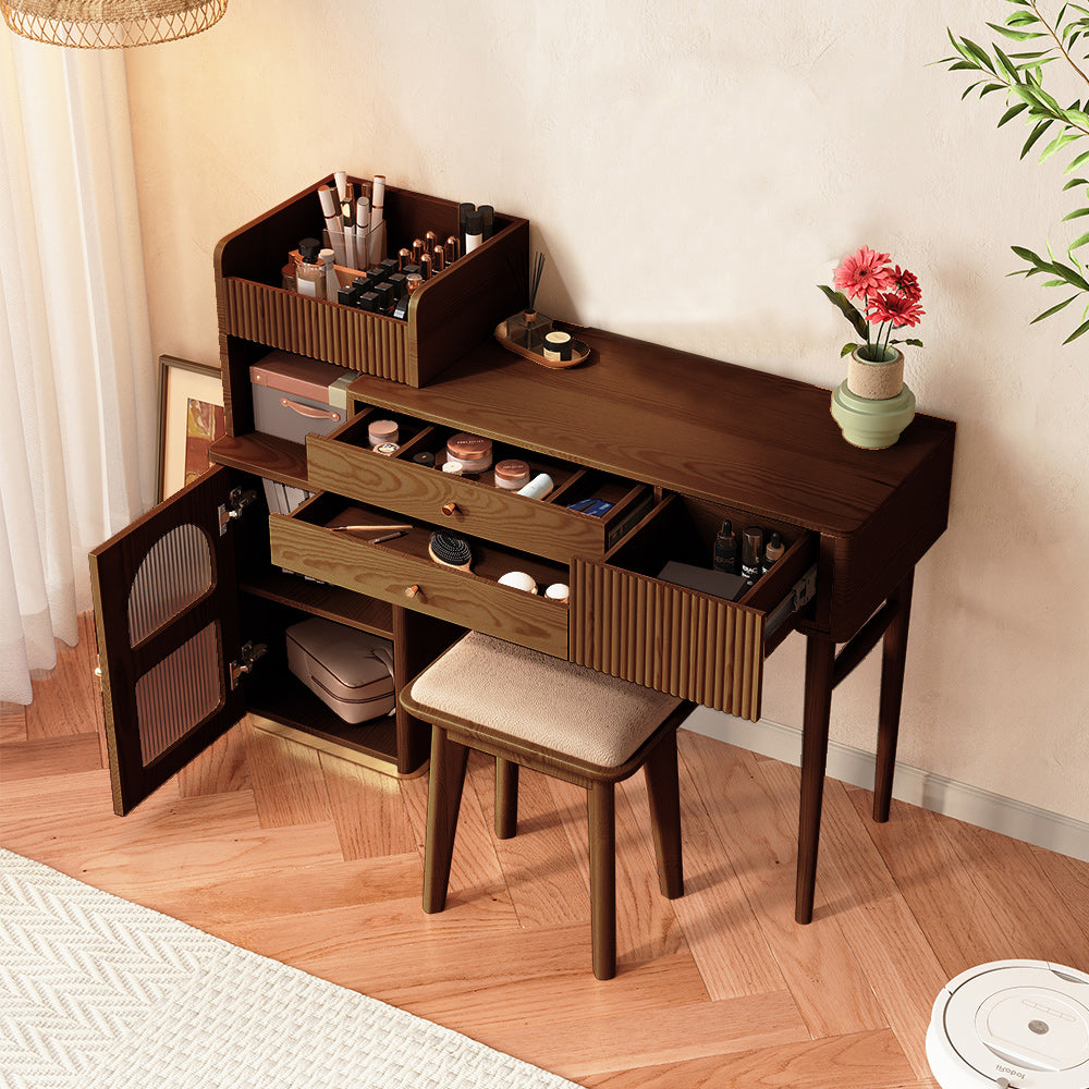 JASIWAY Wooden Makeup Dressing Table with Open Storage Space & Drawers & Cabinet JASIWAY Wooden Makeup Dressing Table with Open Storage Space & Drawers & Cabinet