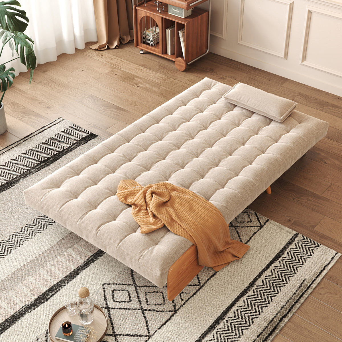 JASIWAY Beige Folding Sofa Bed Convertible Cotton & Linen