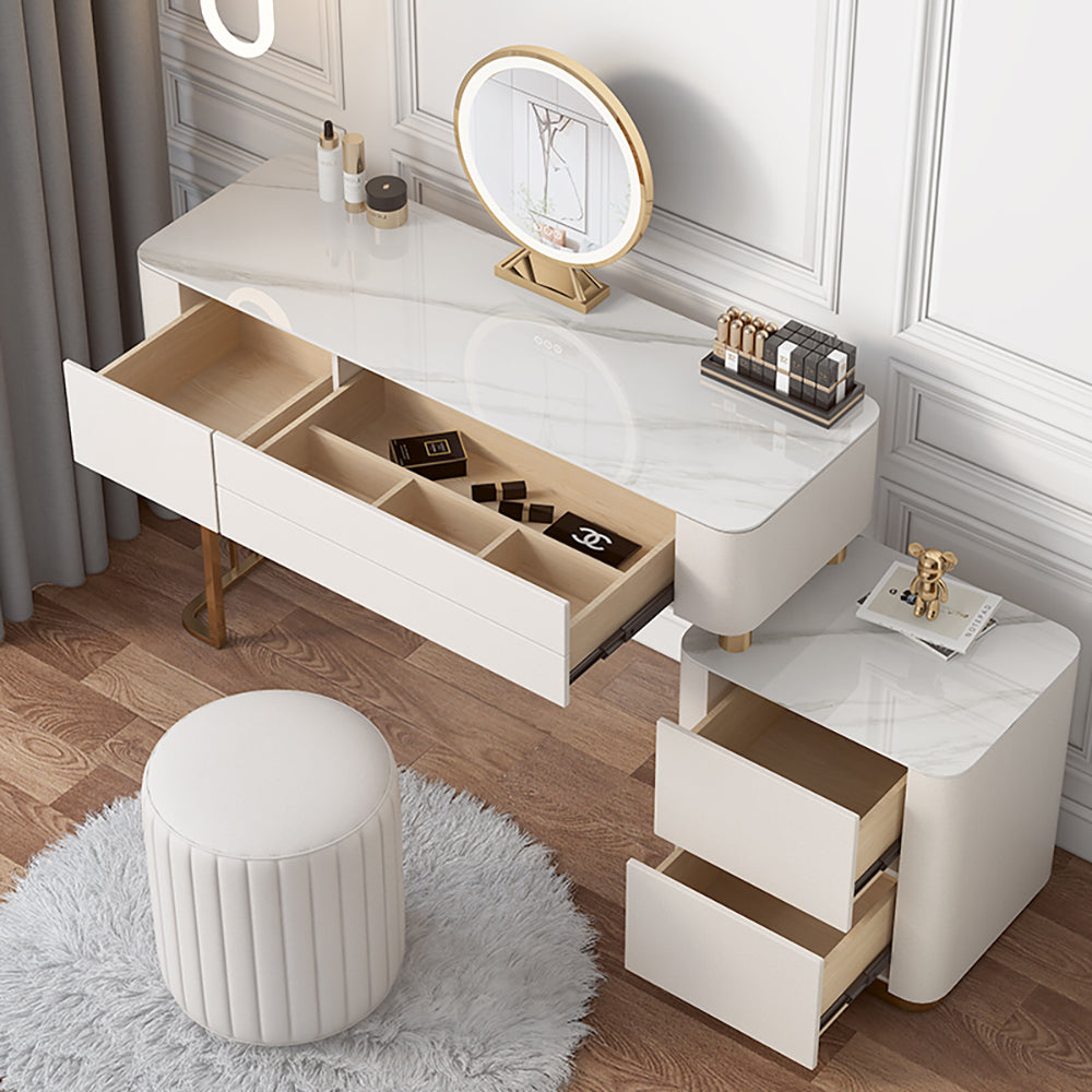 JASIWAY Beige Makeup Vanity Set Dressing Table with Mirror and Drawers JASIWAY Beige Makeup Vanity Set Dressing Table with Mirror and Drawers