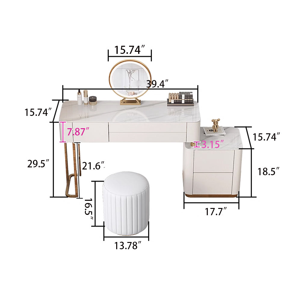 JASIWAY Beige Makeup Vanity Set Dressing Table with Mirror and Drawers JASIWAY Beige Makeup Vanity Set Dressing Table with Mirror and Drawers