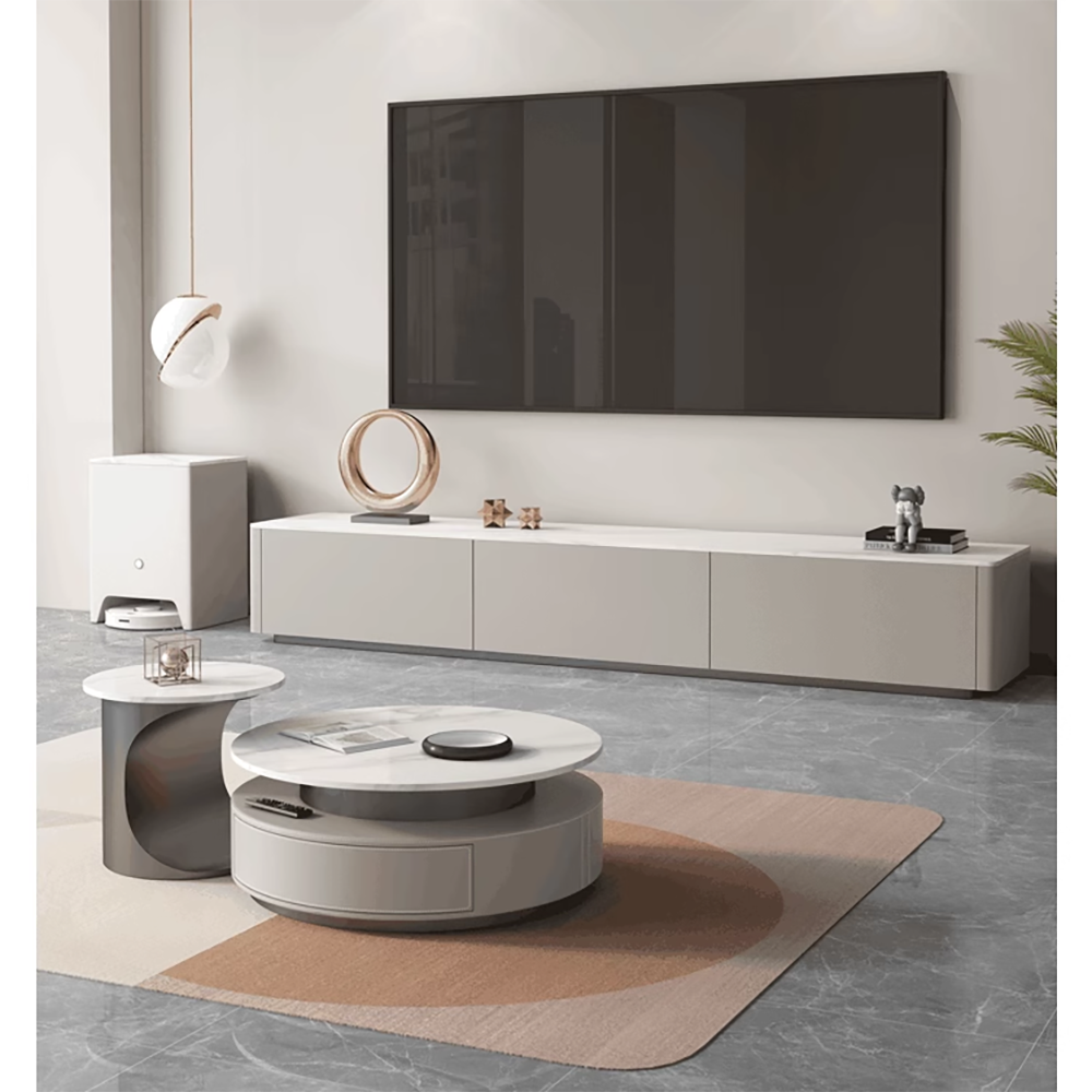 JASIWAY Luxury Slate Top Modern High-Low Round Coffee Table Set