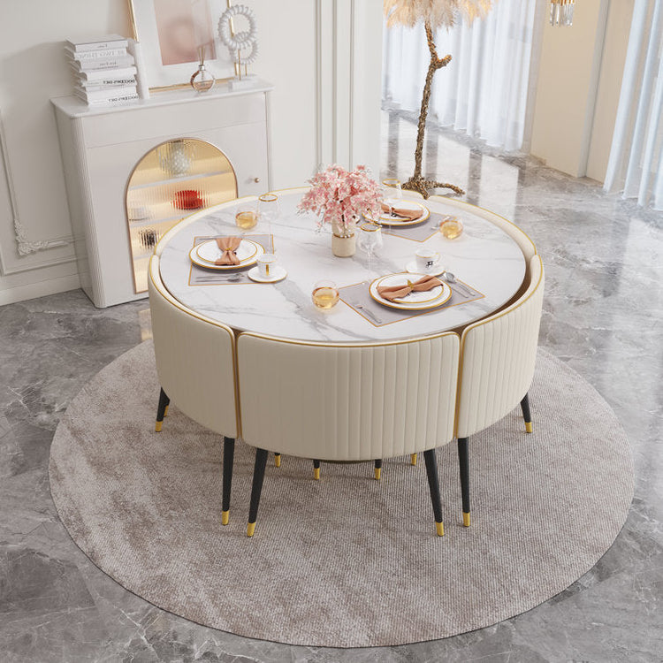 JASIWAY Luxury Round Dining Table and Chair Set with Sintered Stone Ta ...