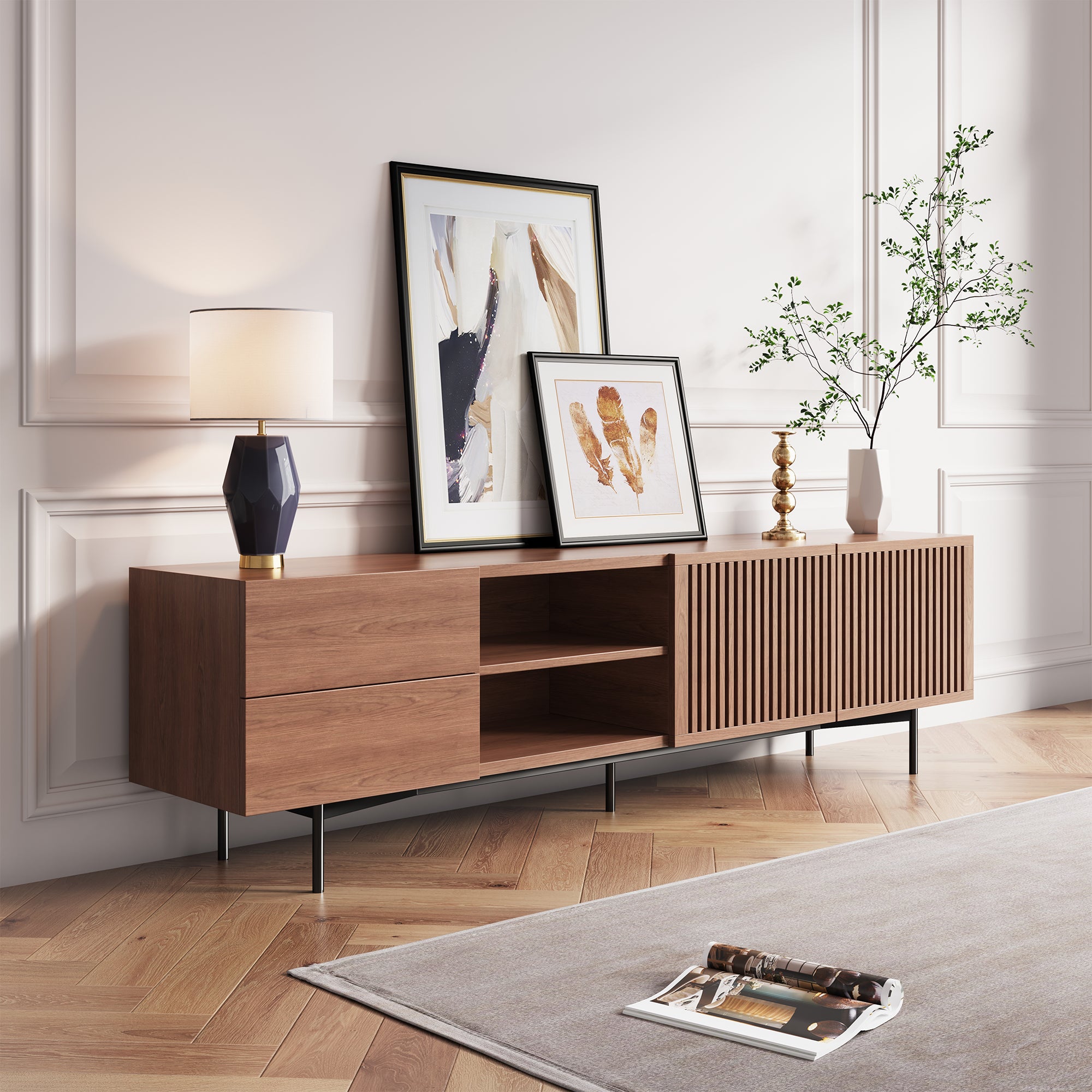 JASIWAY Media Console Storage TV Stand with 2 Drawers & 2 Doors