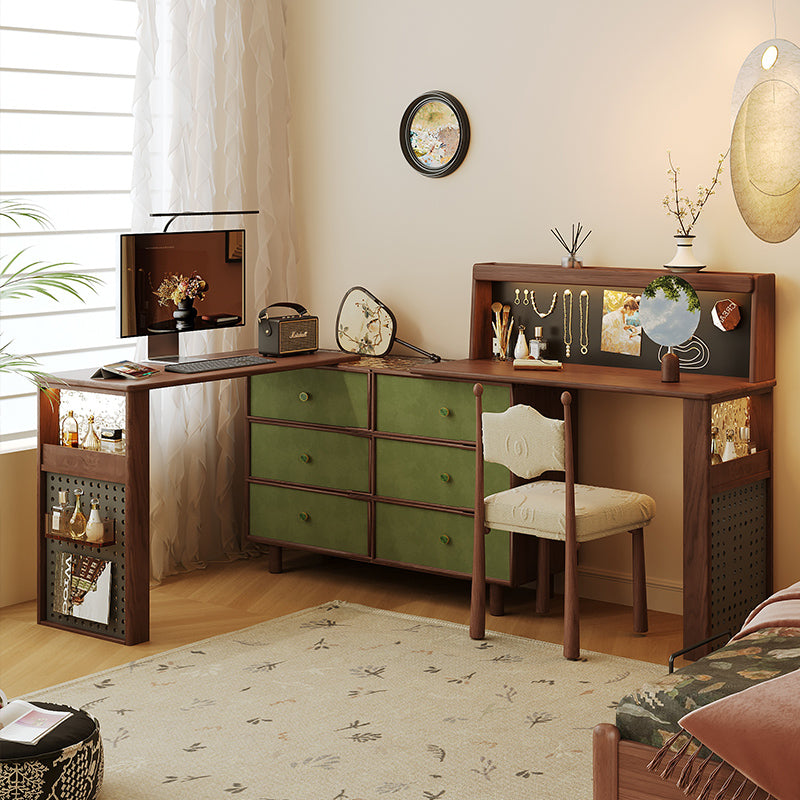 JASIWAY Multifunctional Makeup Vanity Desk with 6 Drawers & Pegboard Storage Two Tabletops + Vanity Top Shelf + Cabinet