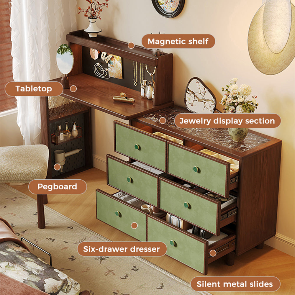 dresser desk JASIWAY Multifunctional Makeup Vanity with 6 Drawers & Pegboard Storage One Tabletop + Vanity Top Shelf + Cabinet In the bedroom Color:BLACK WITH METALLIC BUY TIER_C TIER Velvi - Gwen Twist-front