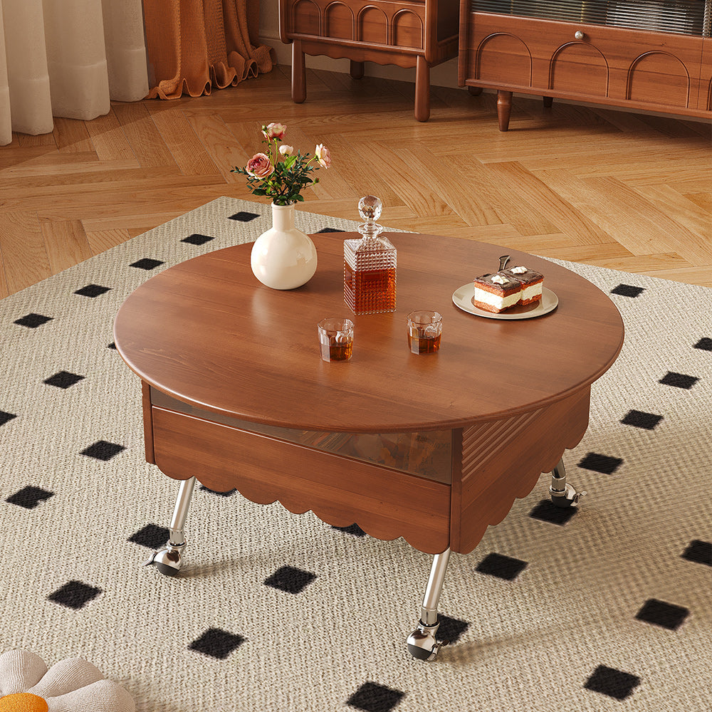 35.4 'Round Retro Coffee Table, Coffee Table Suitable For Coffee and Home Decor, Natural