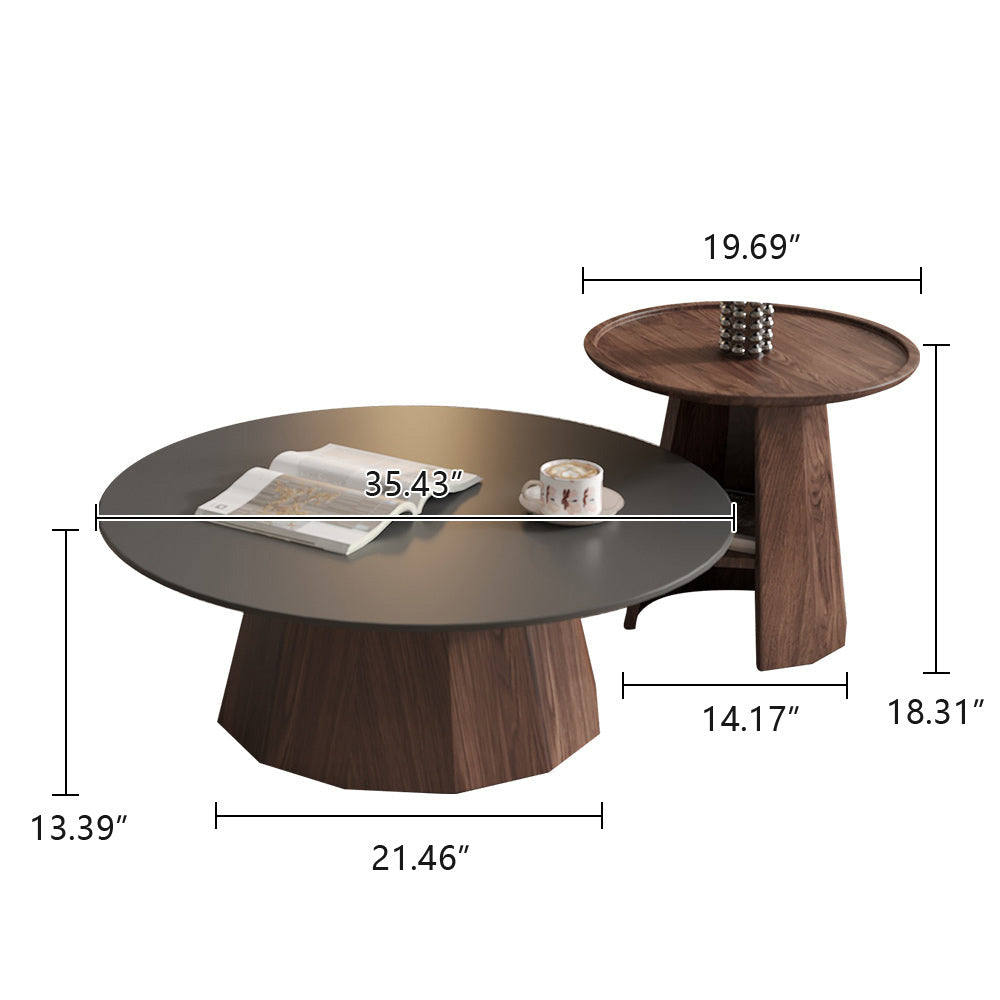 JASIWAY Round High-Low Combo Coffee Table Solid Wood Slate