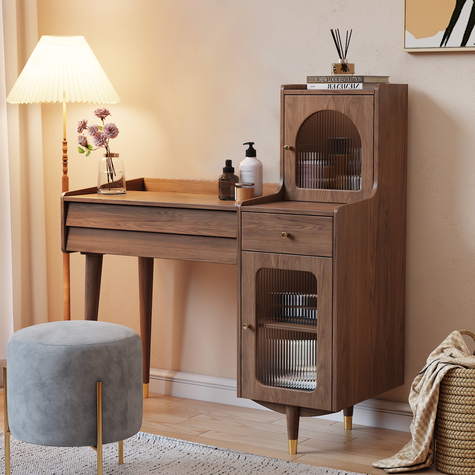 Jasiway Wooden Storage Dressing Table with Adjustable Side Cabinet