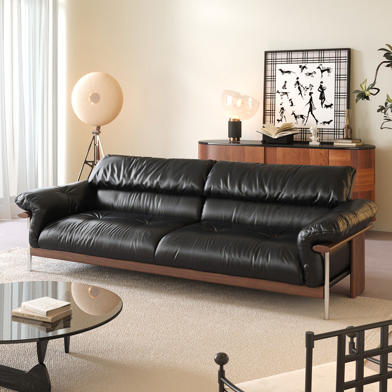 JASIWAY Three-Seater Sofa with Straight-Line Design & Top-grain Leathe ...