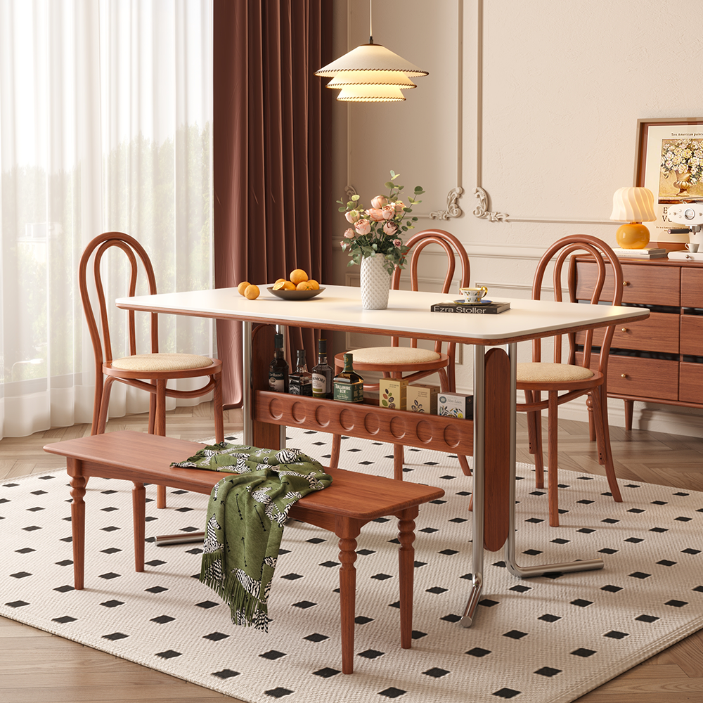 JASIWAY Vintage Dining-Desk Combo Square Slate Top Table with