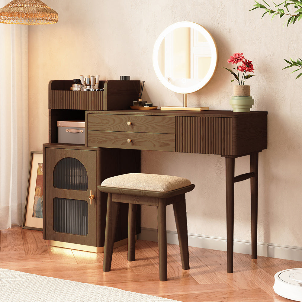JASIWAY Wooden Makeup Dressing Table with Open Storage Space & Drawers JASIWAY Furniture JASIWAY Wooden Makeup Dressing Table with Open Storage Space & Drawers JASIWAY Furniture