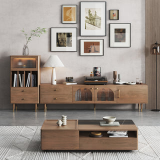 JASIWAY Modern TV Stand for TVs up to 85" Storage Cabinet with 2 Glass Doors and Drawers