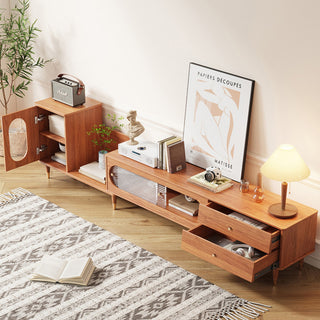 JASIWAY Rectangle Wood Extendable TV Stand with Bookshelf & Storage Drawers