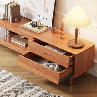 JASIWAY Rectangle Wood Extendable TV Stand with Bookshelf & Storage Drawers