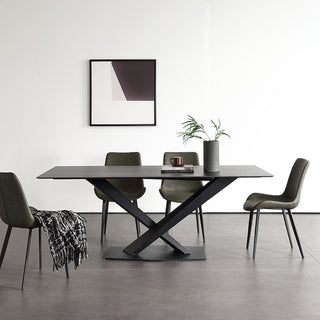 JASIWAY Modern 70.87" Black Marble Dining Table Sintered Stone Top X-Base