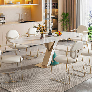 JASIWAY Modern White Rectangular Dining Table for 6 Person with Sintered Stone Top