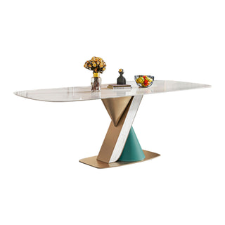 JASIWAY Modern White Rectangular Dining Table for 6 Person with Sintered Stone Top
