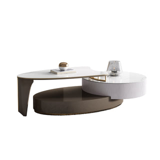 JASIWAY Modern Extendable Coffee Table with Storage Sintered Stone Top & Wood Frame