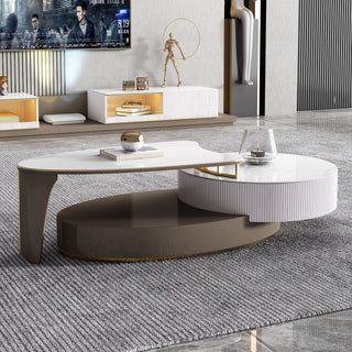 JASIWAY Modern Extendable Coffee Table with Storage Sintered Stone Top & Wood Frame