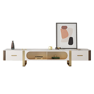 JASIWAY Modern 78.74'' TV Stand Glass Door Media Console with 2 Drawers and Storage Space