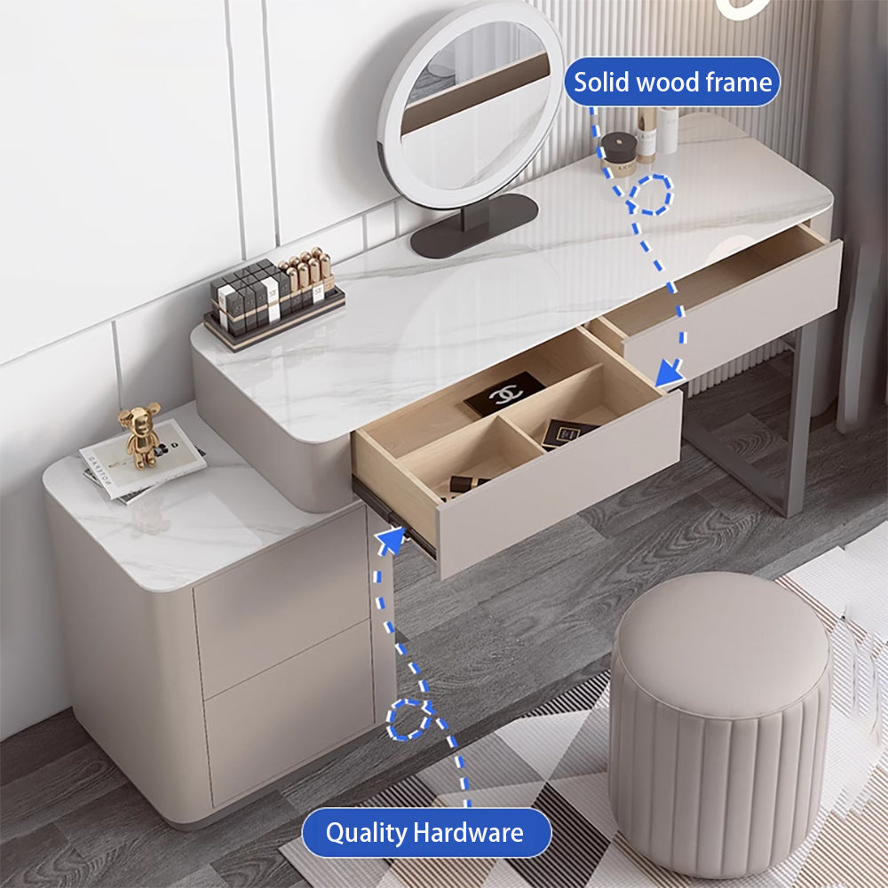 modern dressing table with storage Modern Walnut Makeup Vanity with Light Dressing Table with Jewelry Storage & CabinetHomary