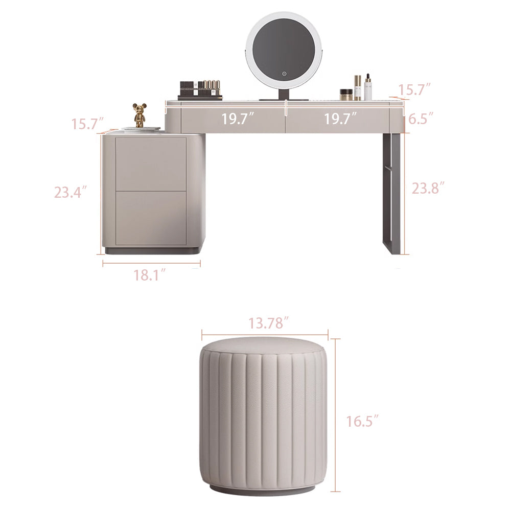 modern dressing table dimensions Modern Gray Upholstered Makeup Vanity Table Expandable Dressing Table with Cabinet-Wehomz WEHOMZ