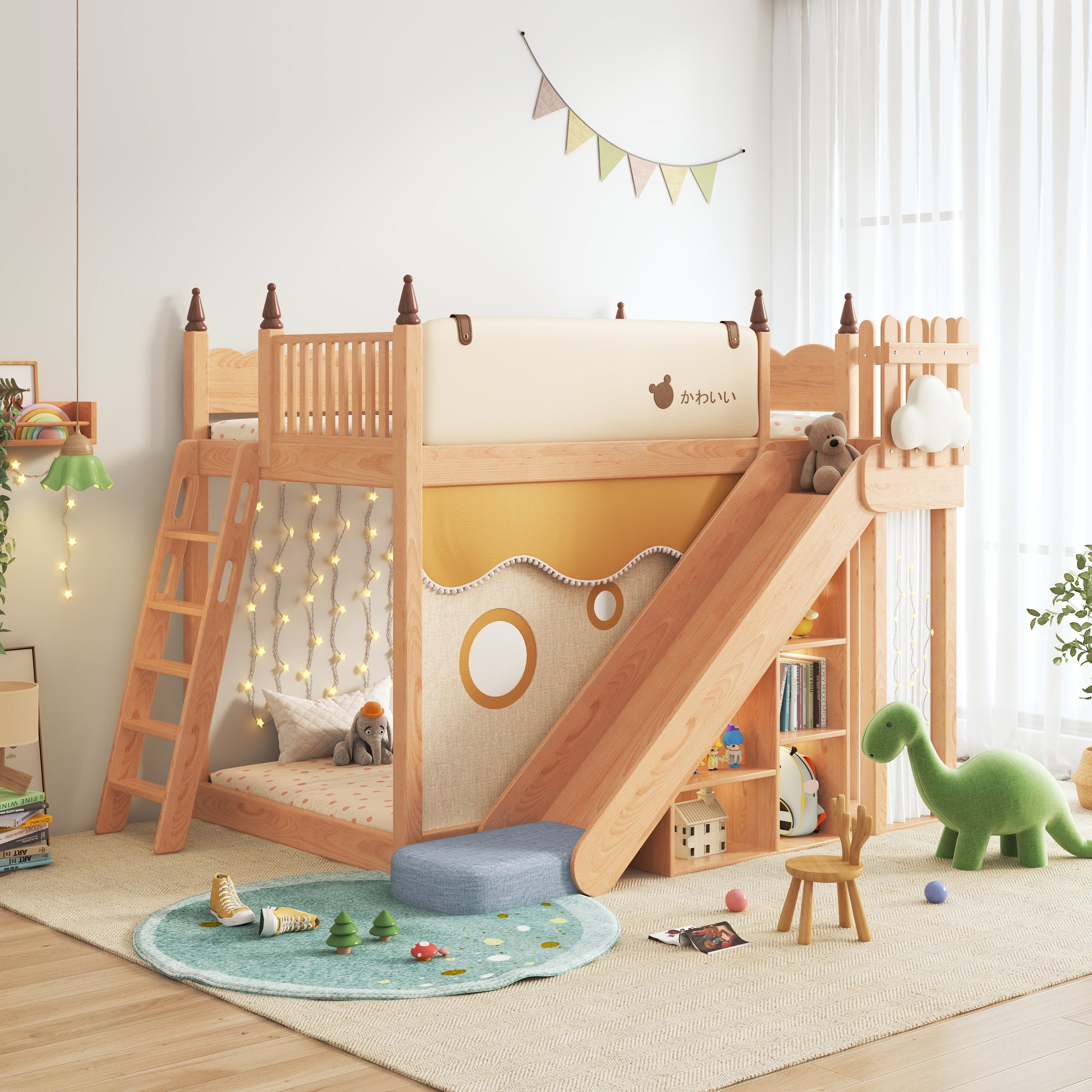 JASIWAY Children's Bunk Bed – Solid Wood Loft Bed with Slide