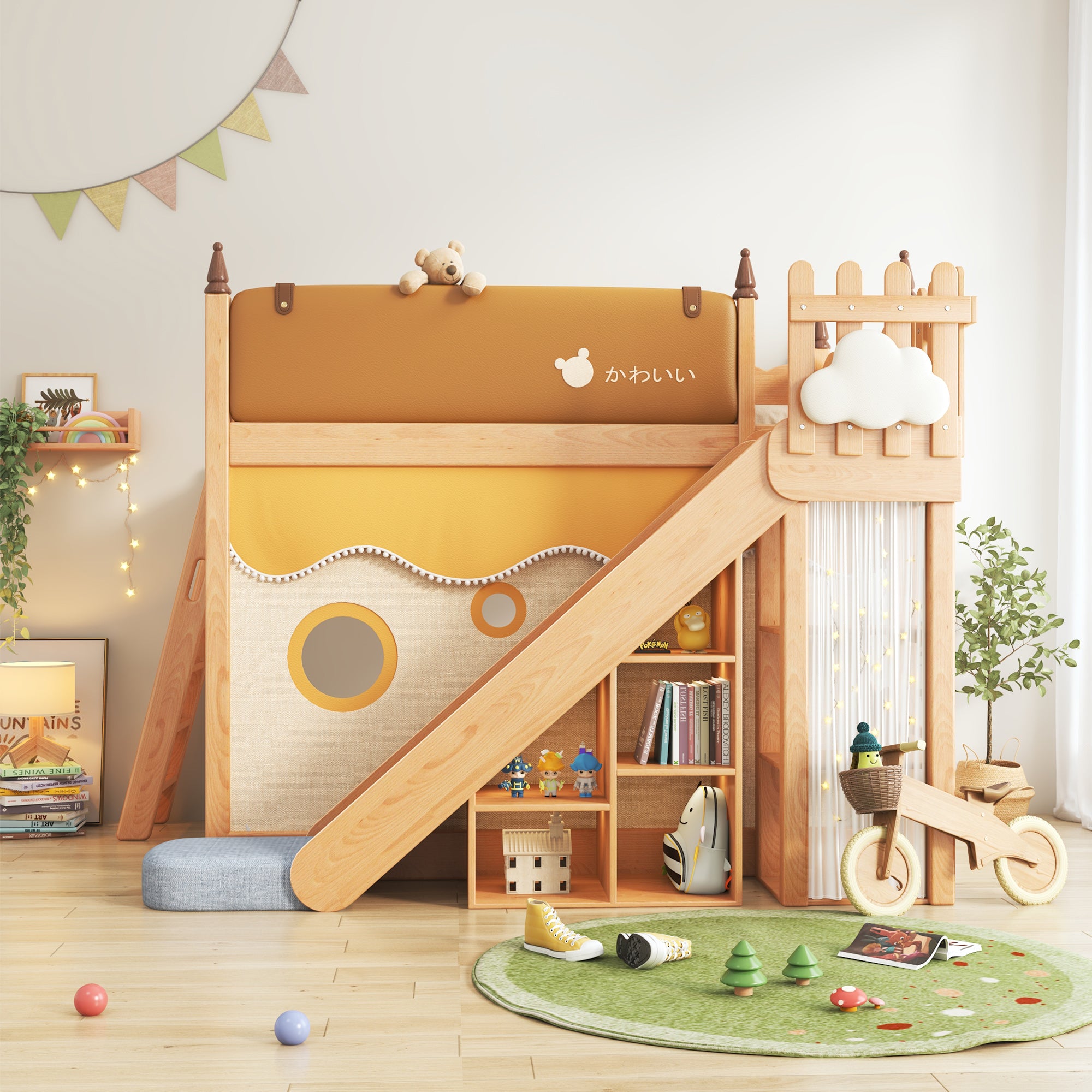 JASIWAY Children's Bunk Bed – Solid Wood Loft Bed with Slide