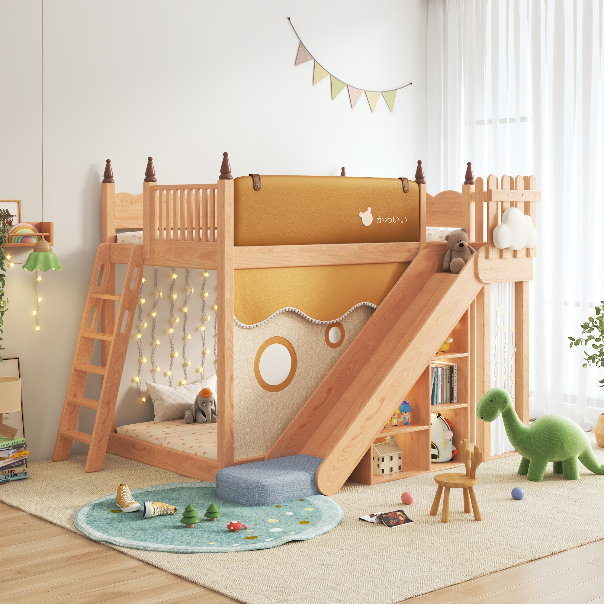 JASIWAY Children's Bunk Bed – Solid Wood Loft Bed with Slide