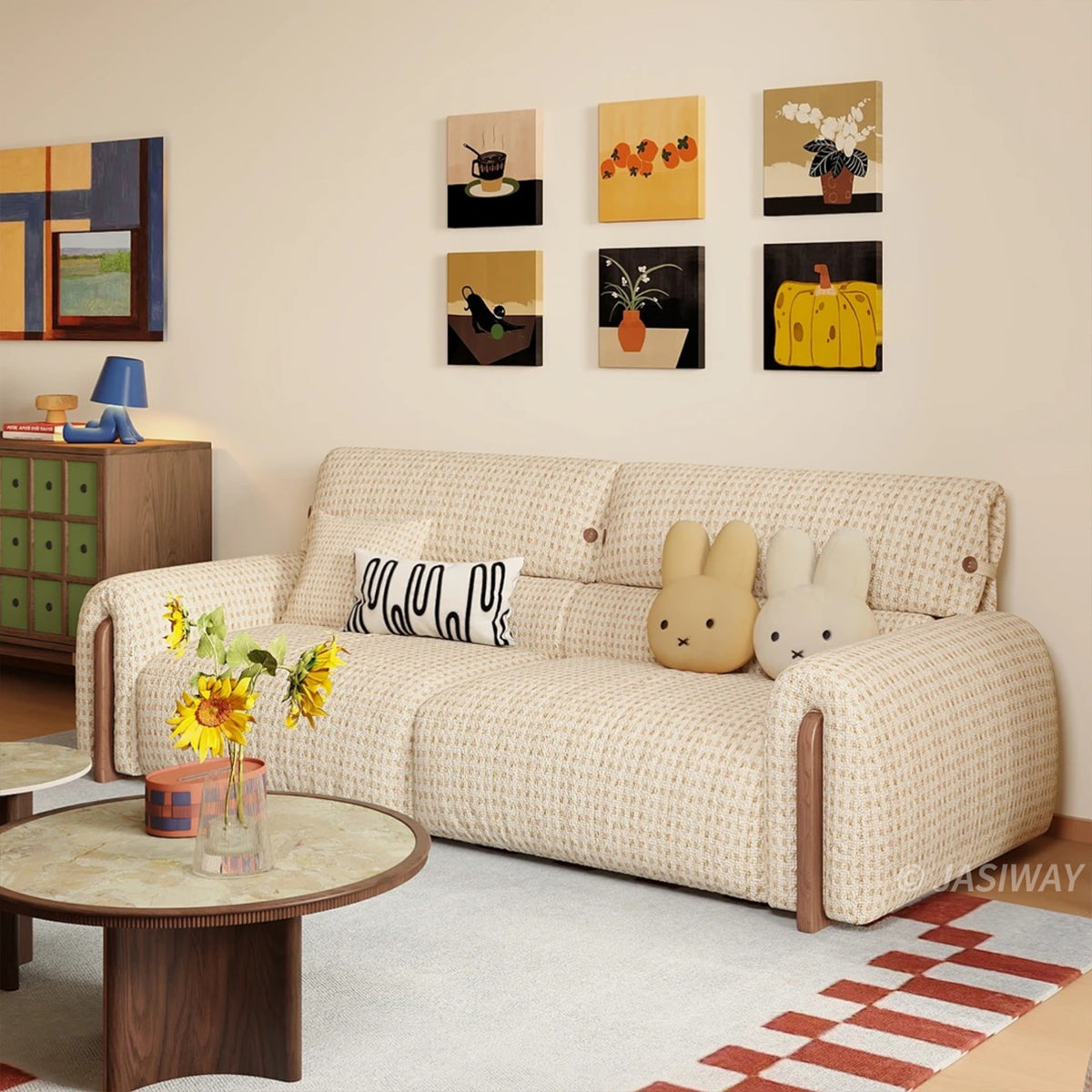 Deep Seat Plaid Chenille Sofa