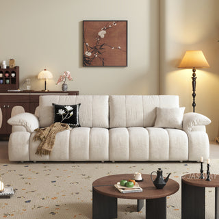 JASIWAY convertible floor sofa bed featuring a 3-in-1 foldable design and a 5-level adjustable backrest, upholstered in premium textured fabric with vertical channel tufting for a modern Japandi aesthetic, ideal for small apartments or contemporary living rooms.-Front view