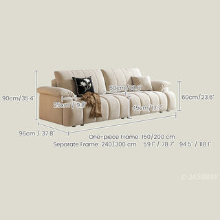 JASIWAY convertible floor sofa bed featuring a 3-in-1 foldable design and a 5-level adjustable backrest, upholstered in premium textured fabric with vertical channel tufting for a modern Japandi aesthetic, ideal for small apartments or contemporary living rooms.-Dimensions chart