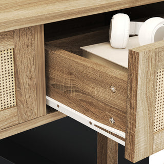 JASIWAY 47″ Rattan Console Table – 3-Drawer Entryway Organizer, Anti-Tip & Narrow Hallway Use