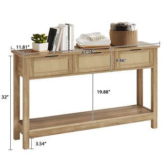 JASIWAY 47″ Rattan Console Table – 3-Drawer Entryway Organizer, Anti-Tip & Narrow Hallway Use