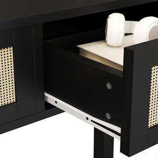 JASIWAY 47″ Rattan Console Table – 3-Drawer Entryway Organizer, Anti-Tip & Narrow Hallway Use