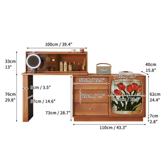 JASIWAY Art Deco Solid Wood Vanity Desk with Stained Glass-Style Tulip Accent