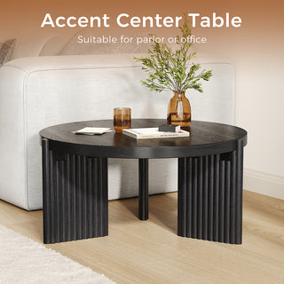 JASIWAY Black Round Fluted Coffee Table | Modern MDF Accent Table