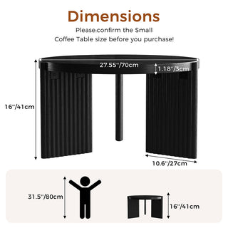 JASIWAY Black Round Fluted Coffee Table | Modern MDF Accent Table